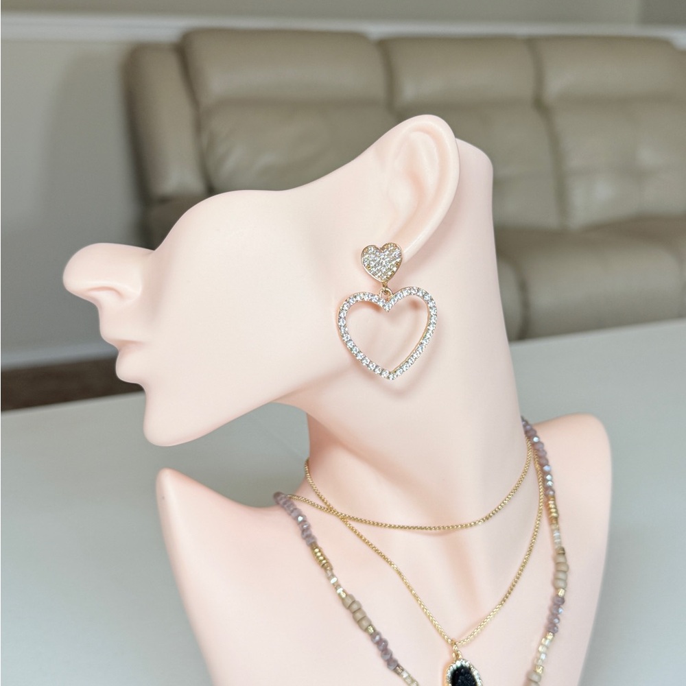Gold Heart Drop Crystal Earrings - Elegant Women's Jewelry
